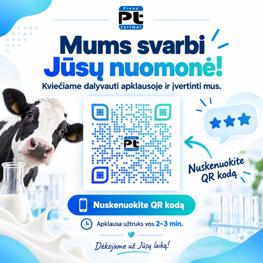 Mums svarbi Jūsų nuomonė. Kviečiame dalyvauti UAB „Pieno tyrimai“ klientų apklausoje.